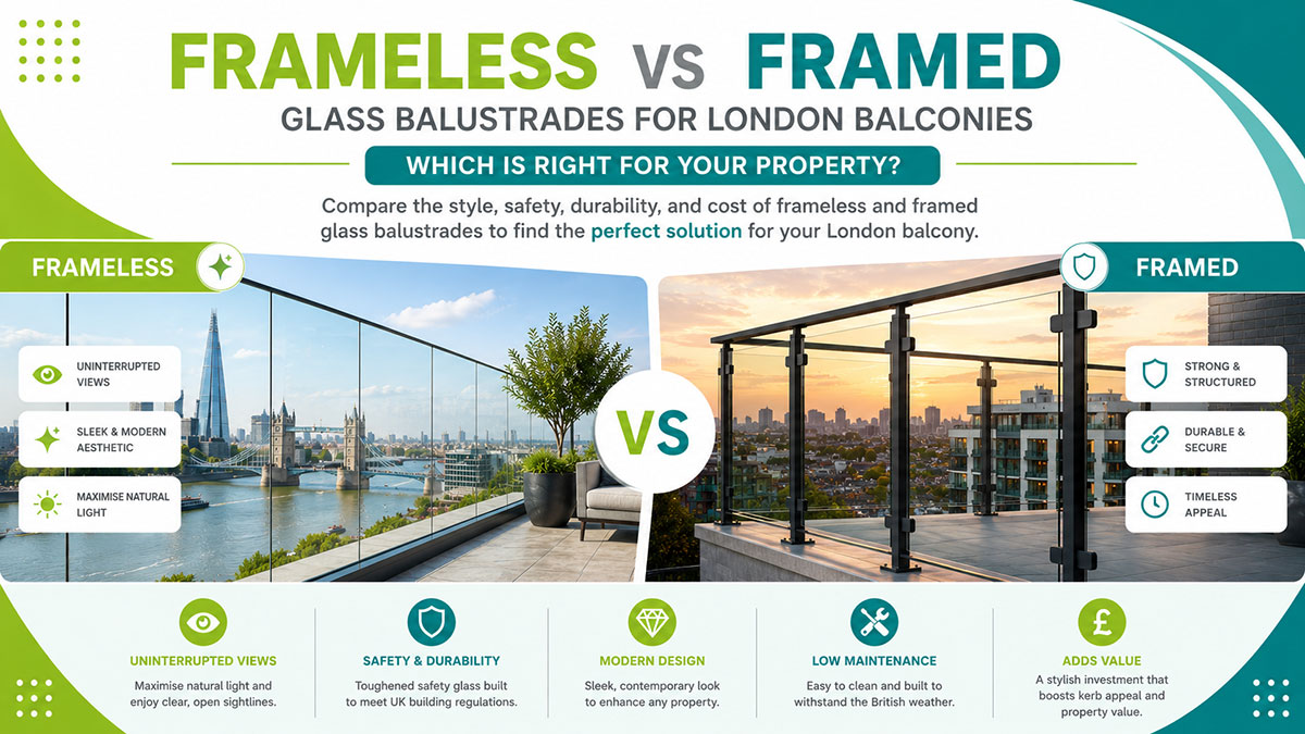 Frameless vs Framed Glass Balustrades for London Balconies