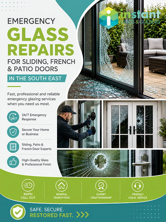 Emergency glass repairs for sliding, french & patio doors in the South East