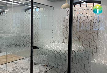Glass Office with Sliding Glass Doors and Part privacy glass pattern for Office in Victoria SW1